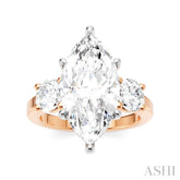 1 Ctw Tri-Mount Marquise Shape Center Round Cut Diamond Semi Mount Engagement Ring in 14K Rose and White Gold